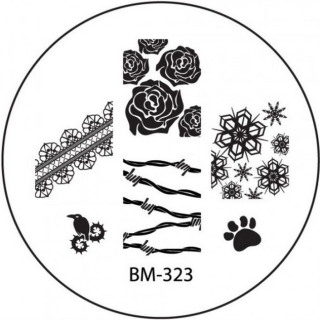 STAMPING-SCHABLONE # BM-323 °Rosen, Stacheldraht, Eiskristall, Schneekristall, Pfote°