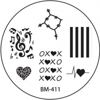 STAMPING-SCHABLONE # BM-411 °Stoffflicken, Herz, Liebe, XOXOXO, Musik, Musiknoten, Notenschlüssel°