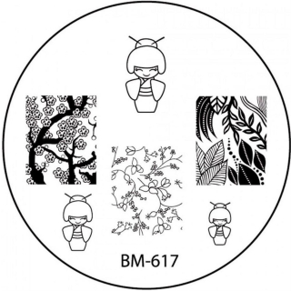 STAMPING-SCHABLONE # BM-617 °Geisha, Kirschblüten, Asien, Blätter°