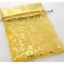 10 x Organza-Geschenk-Säckchen 14x10cm GELBGOLD mit Blütendesign und Gold-Bordüre