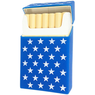 Zigaretten-Box Etui Dose "STERNE BLAU" aus weichem Silikon, 9,5x6x2,5cm