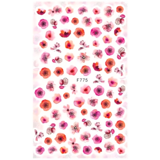 Selbstklebende Nagelsticker # F775 Aquarellblüten Pink + Rot
