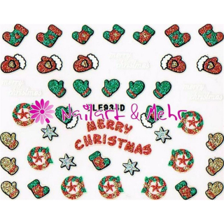 Selbstklebende Sticker mit Flitter #FL-31 ~ funklend und farbenfroh ~ WEIHNACHTEN, MERRY CHRISTMAS,  FÄUSTLINGE, SOCKEN, STERNE